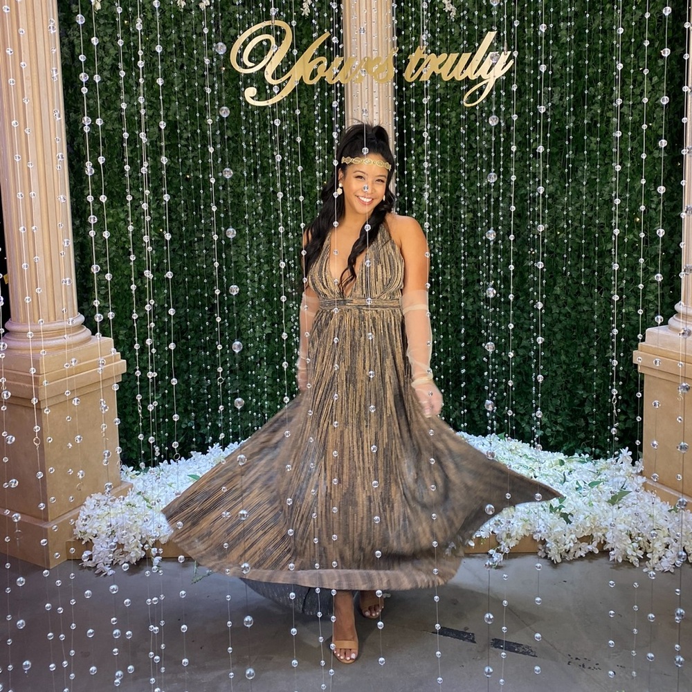 Luxxel Gold and Black Flowing Metallic Maxi Dress